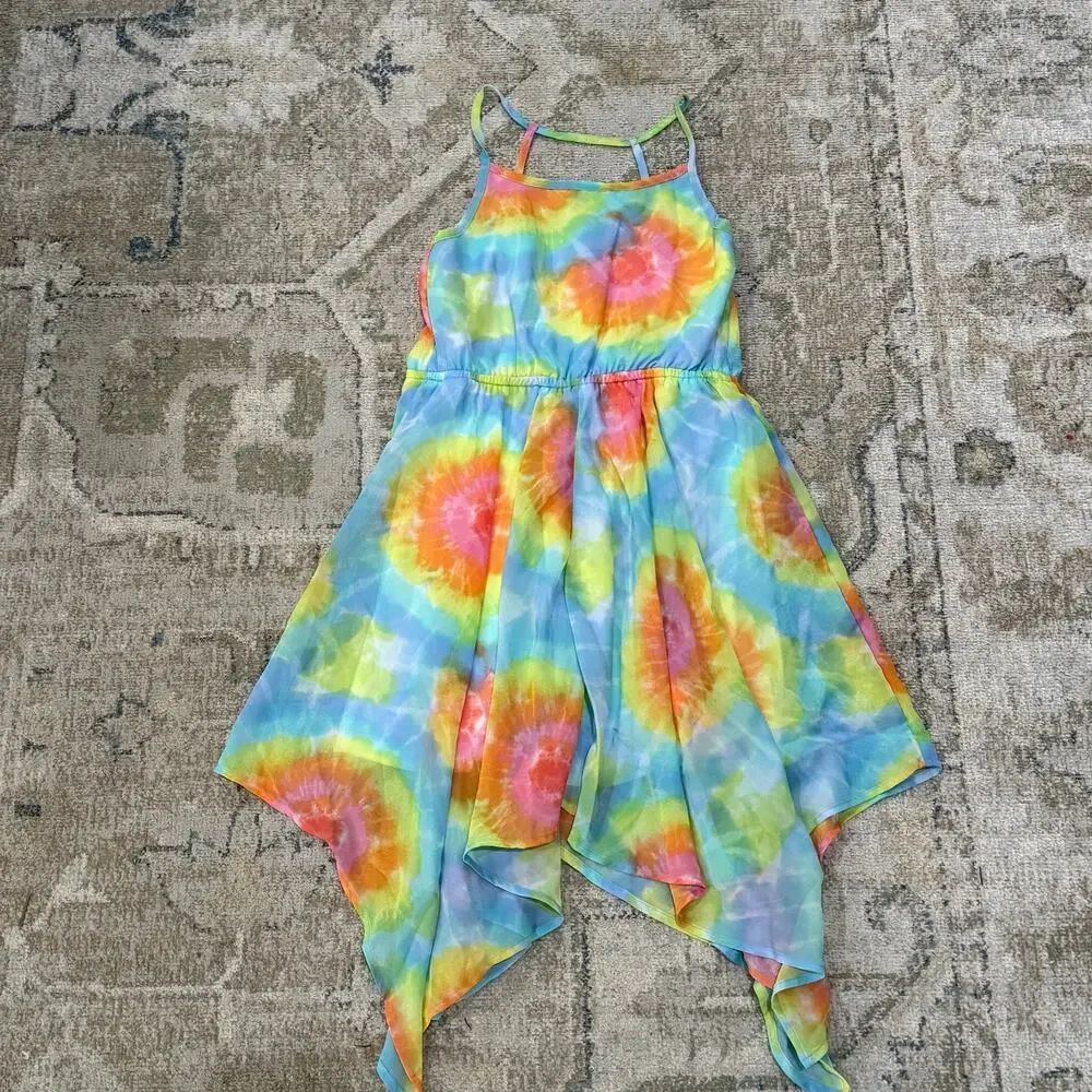 Children’s Place Rainbow Tie Dye Sharkbite Hem Sleeveless Dress Girls Medium 7-8